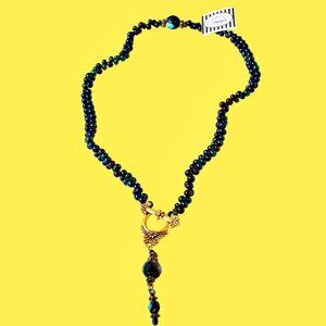 Original Designs Blue Beads Necklace Handcrafted with Gold-tone Pendant NEW